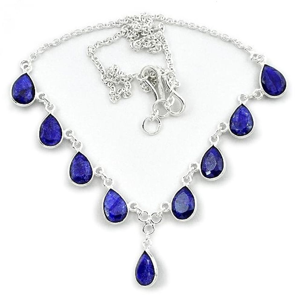 925 sterling silver natural blue sapphire pear shape necklace jewelry k34698