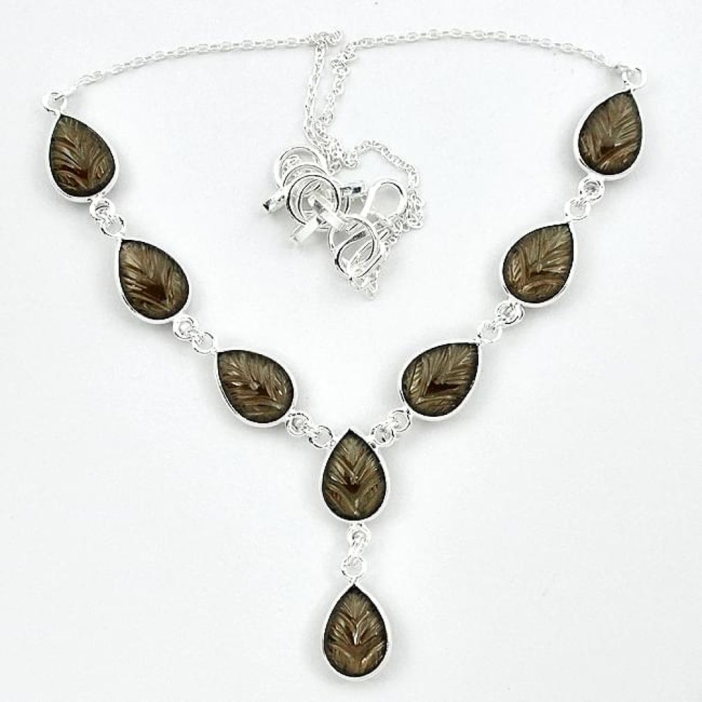 Brown smoky topaz pear 925 sterling silver necklace jewelry k34710