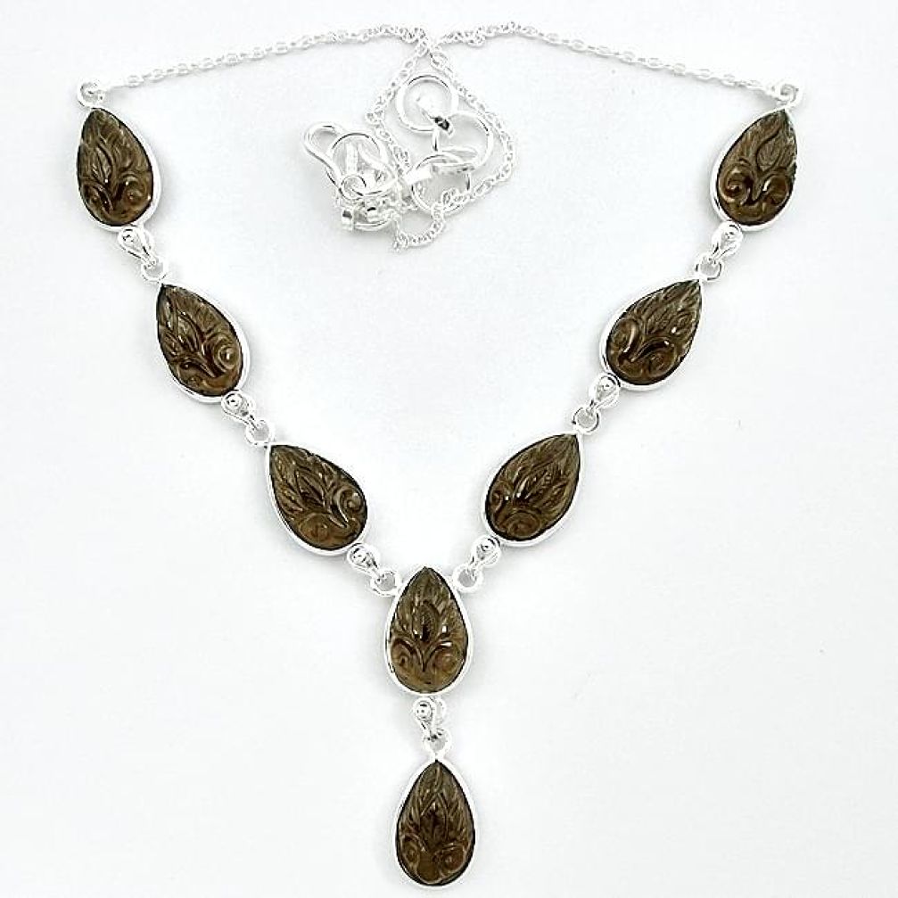 Brown smoky topaz pear 925 sterling silver necklace jewelry k34711