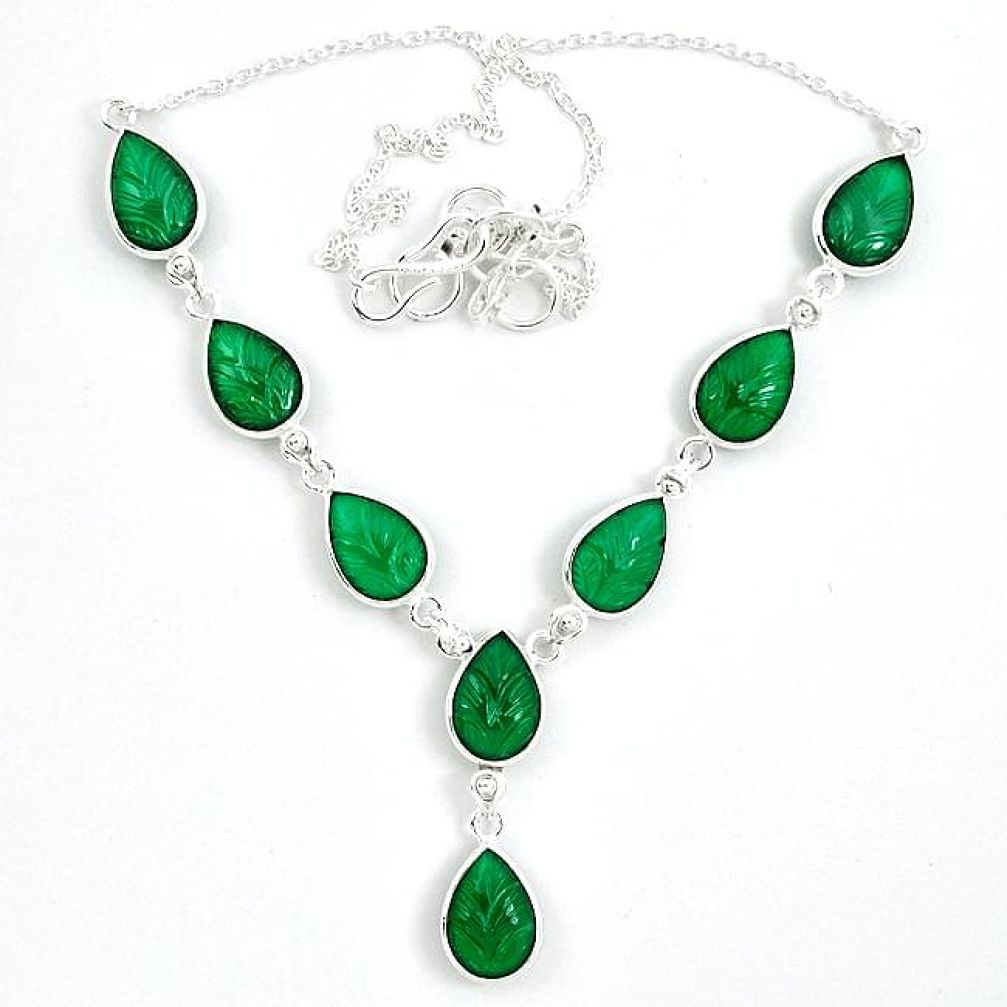 925 sterling silver natural green chalcedony pear shape necklace jewelry k34714