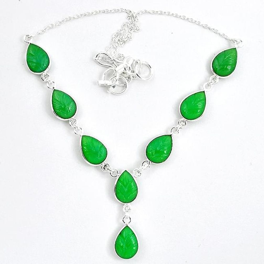 Natural green chalcedony pear 925 sterling silver necklace jewelry k34718