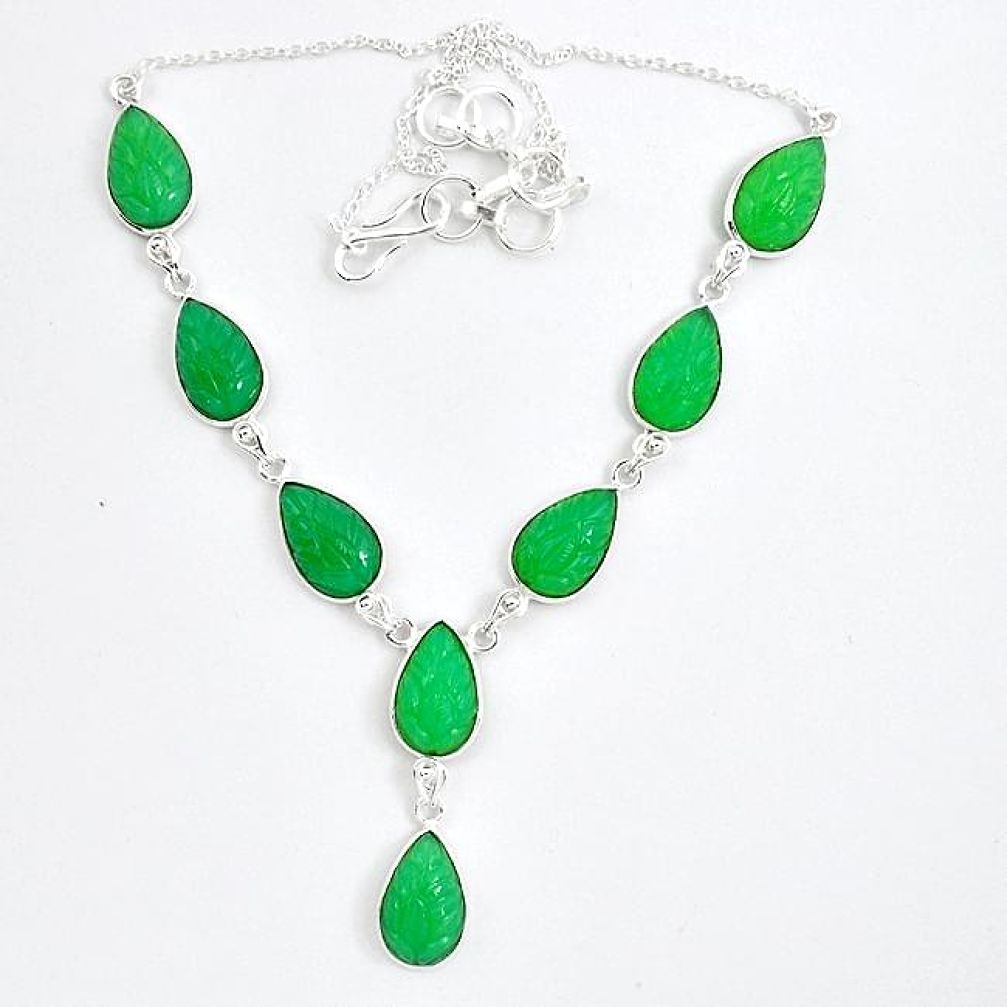925 sterling silver natural green chalcedony pear necklace jewelry k34719