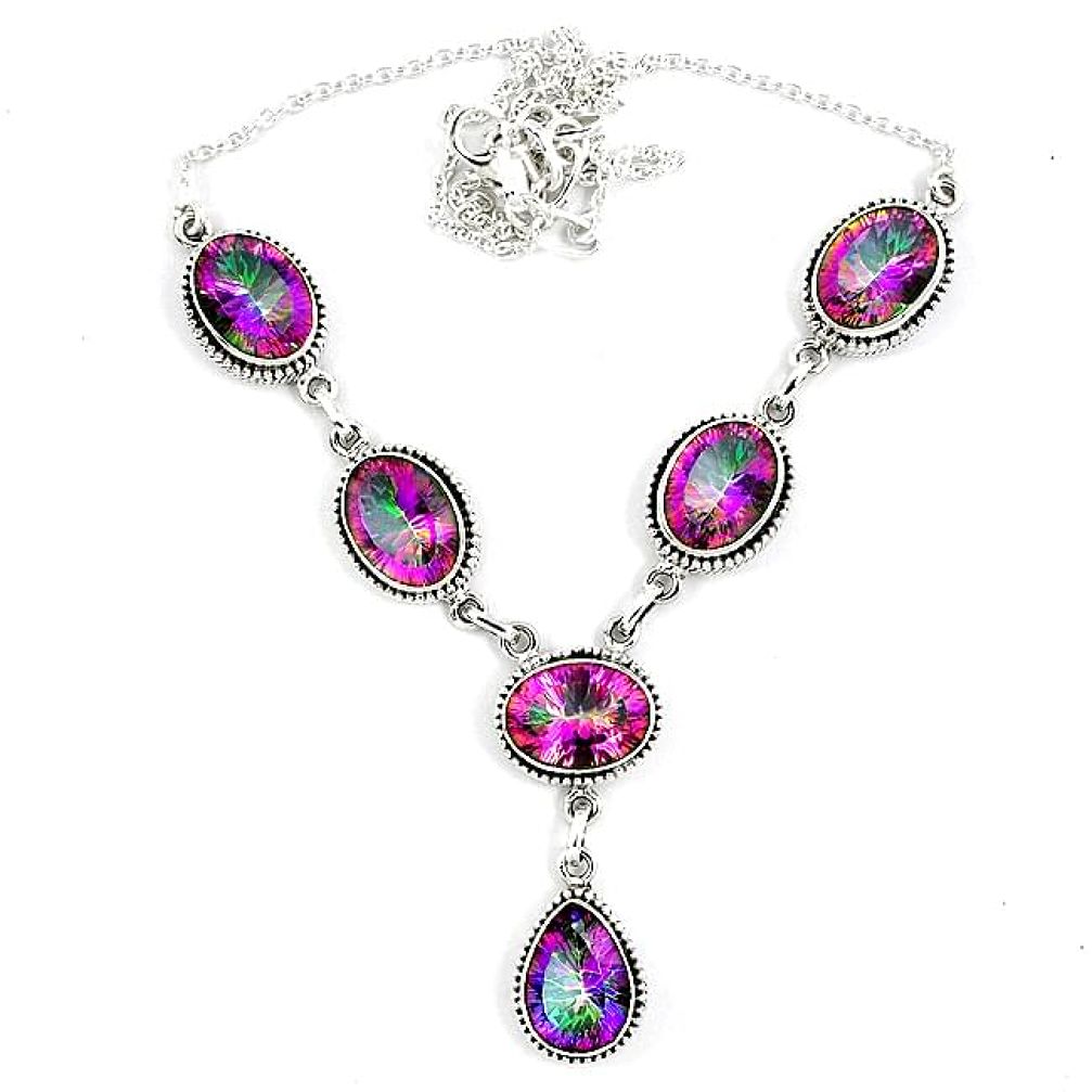 Multi color rainbow topaz 925 sterling silver necklace jewelry k41988