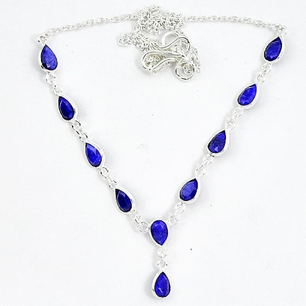 Natural blue sapphire pear shape 925 sterling silver necklace jewelry k46076