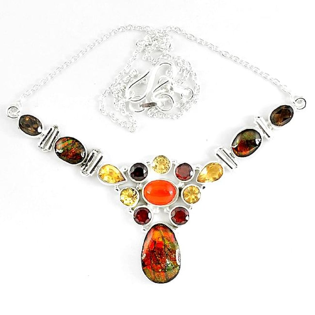 925 silver natural ammolite (canadian) garnet citrine necklace jewelry k46887