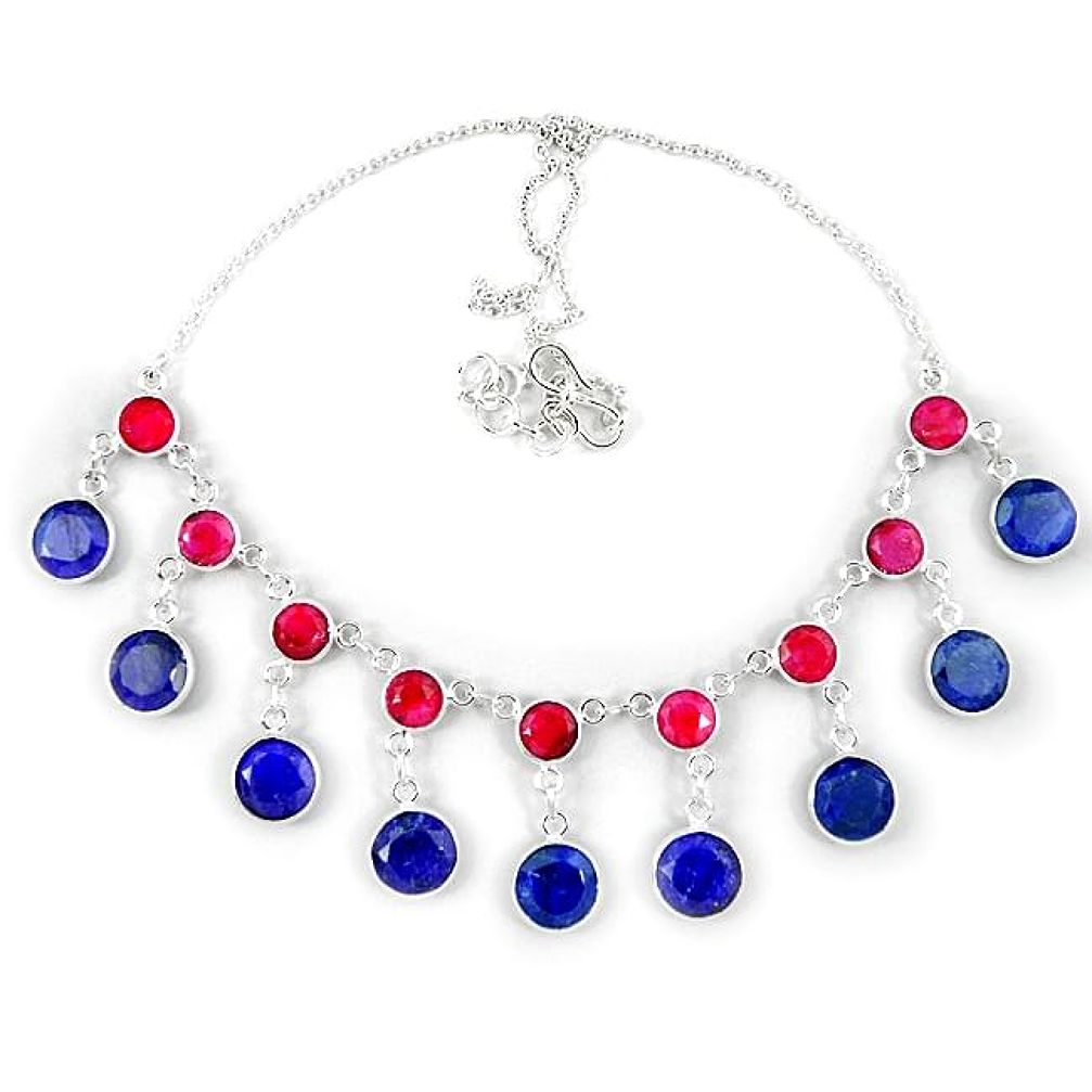 925 sterling silver natural blue sapphire red ruby necklace jewelry k47040