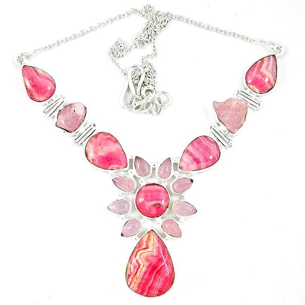 Natural pink rhodochrosite inca rose (argentina) 925 silver necklace k47061