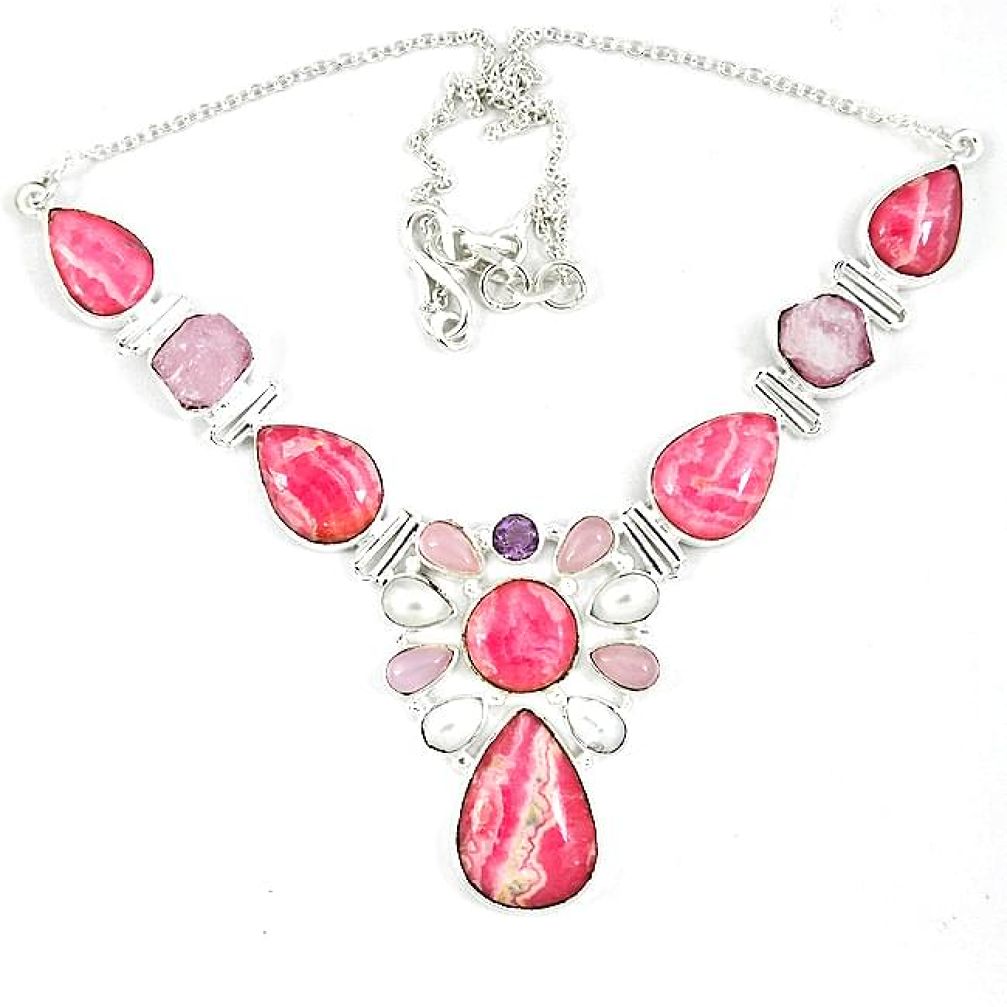 Natural pink rhodochrosite inca rose (argentina) 925 silver necklace k47062