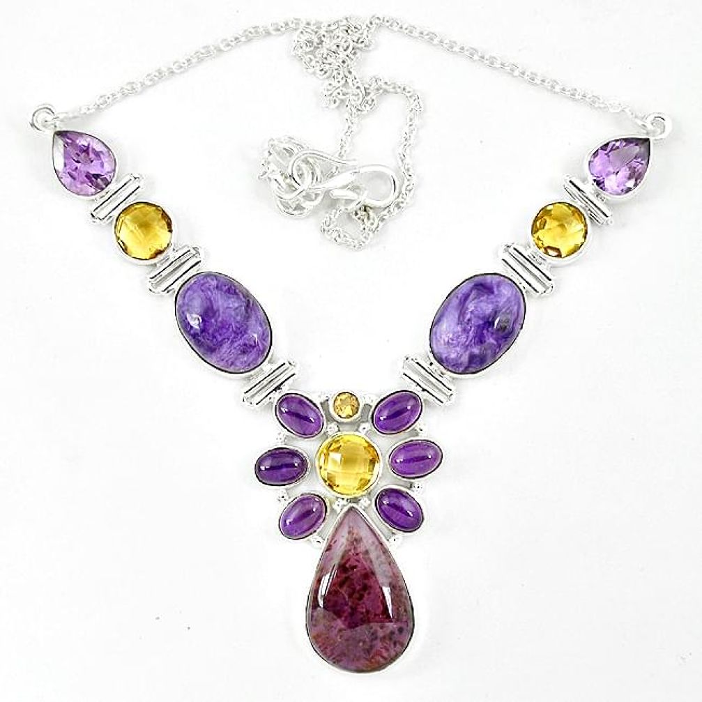 Cacoxenite super seven (melody stone) charoite 925 silver necklace k47069