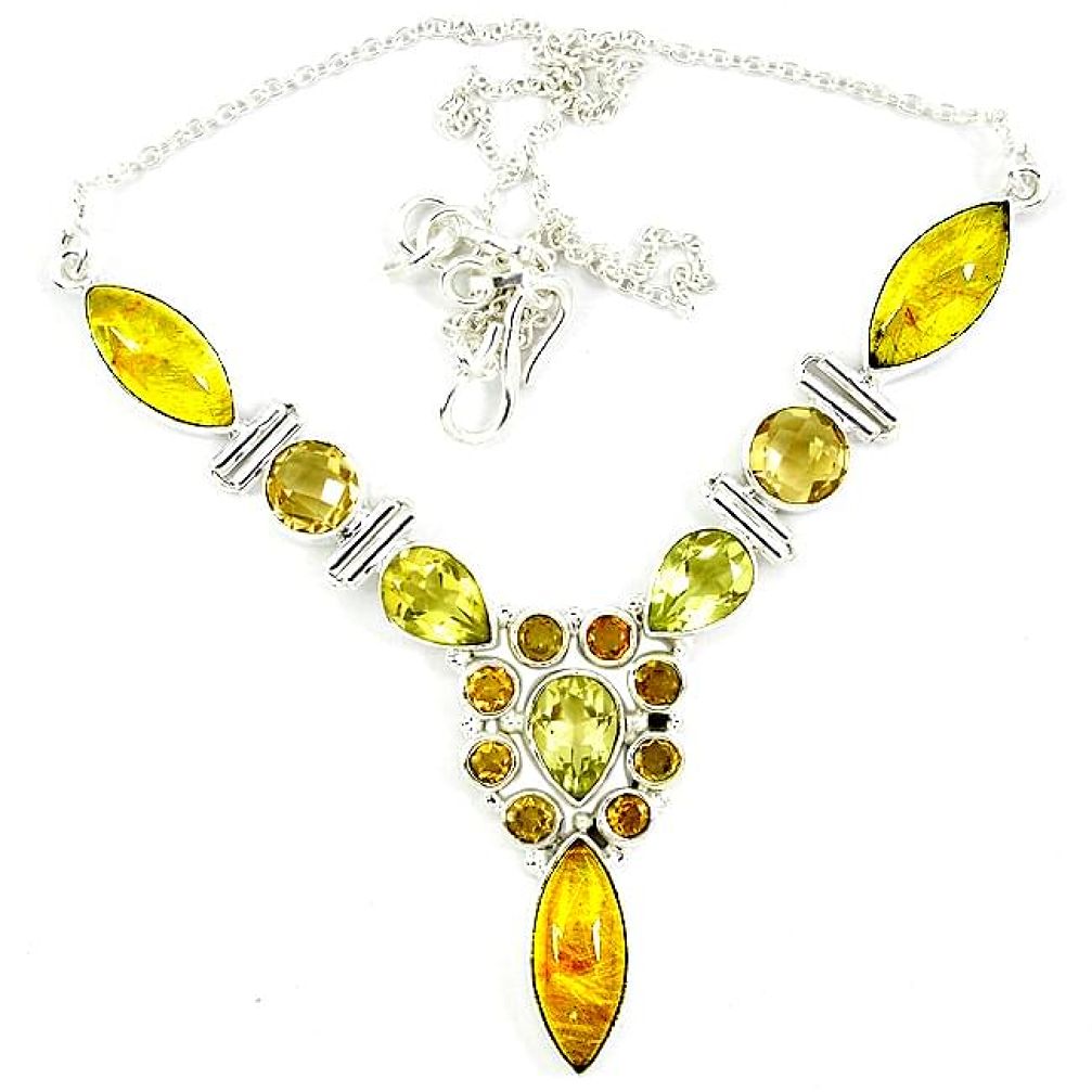 Natural golden tourmaline rutile topaz 925 sterling silver necklace k47085