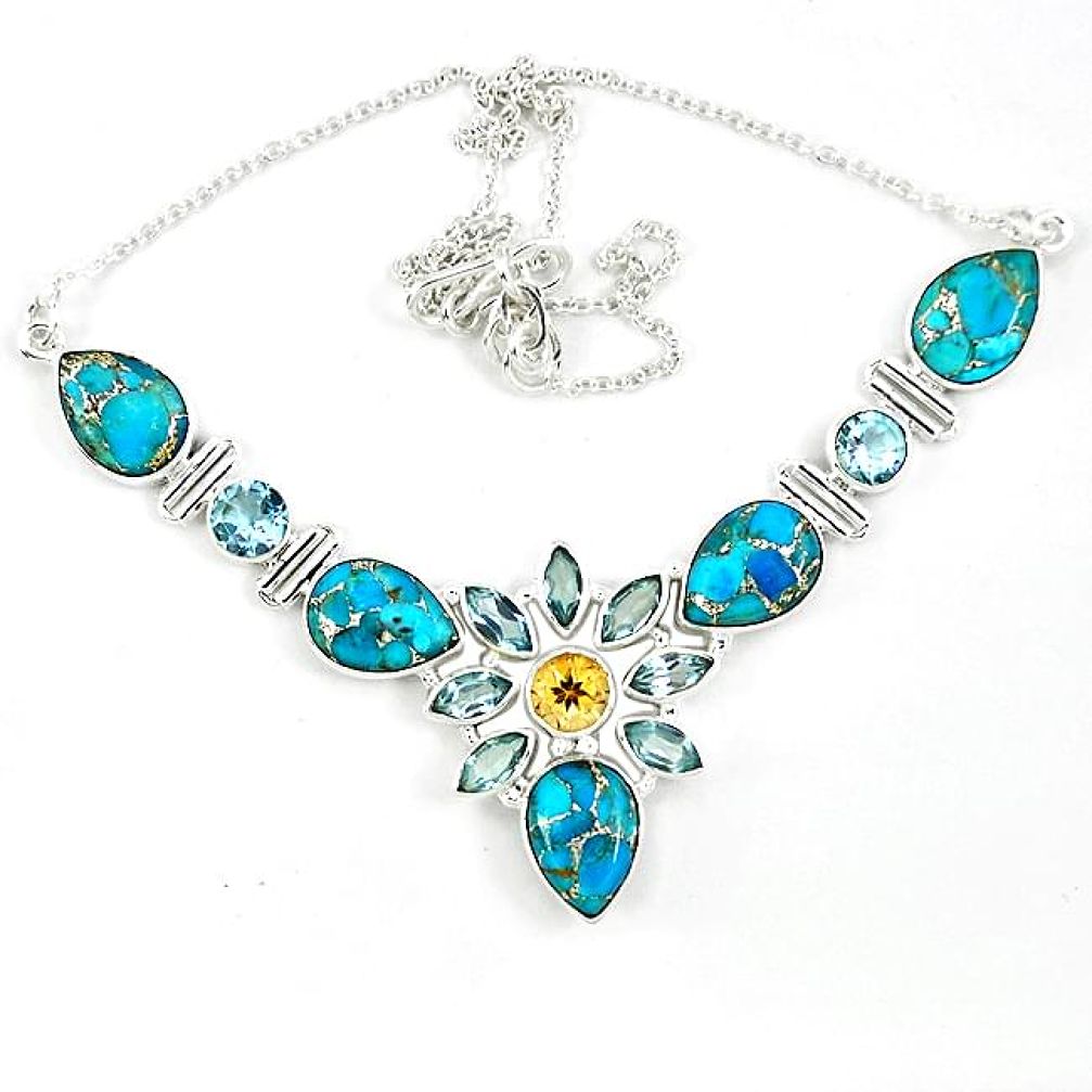 925 sterling silver blue copper turquoise topaz citrine necklace jewelry k47091