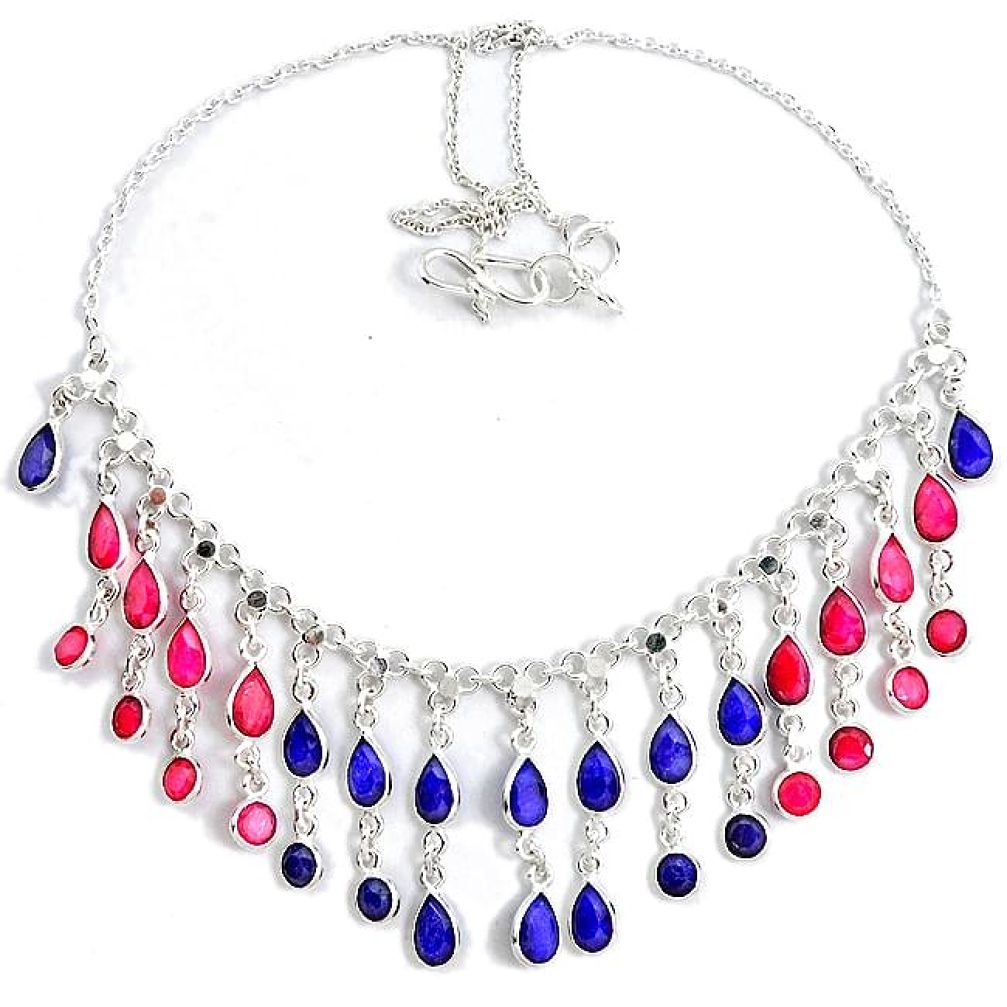 925 sterling silver natural blue sapphire red ruby necklace jewelry k47784