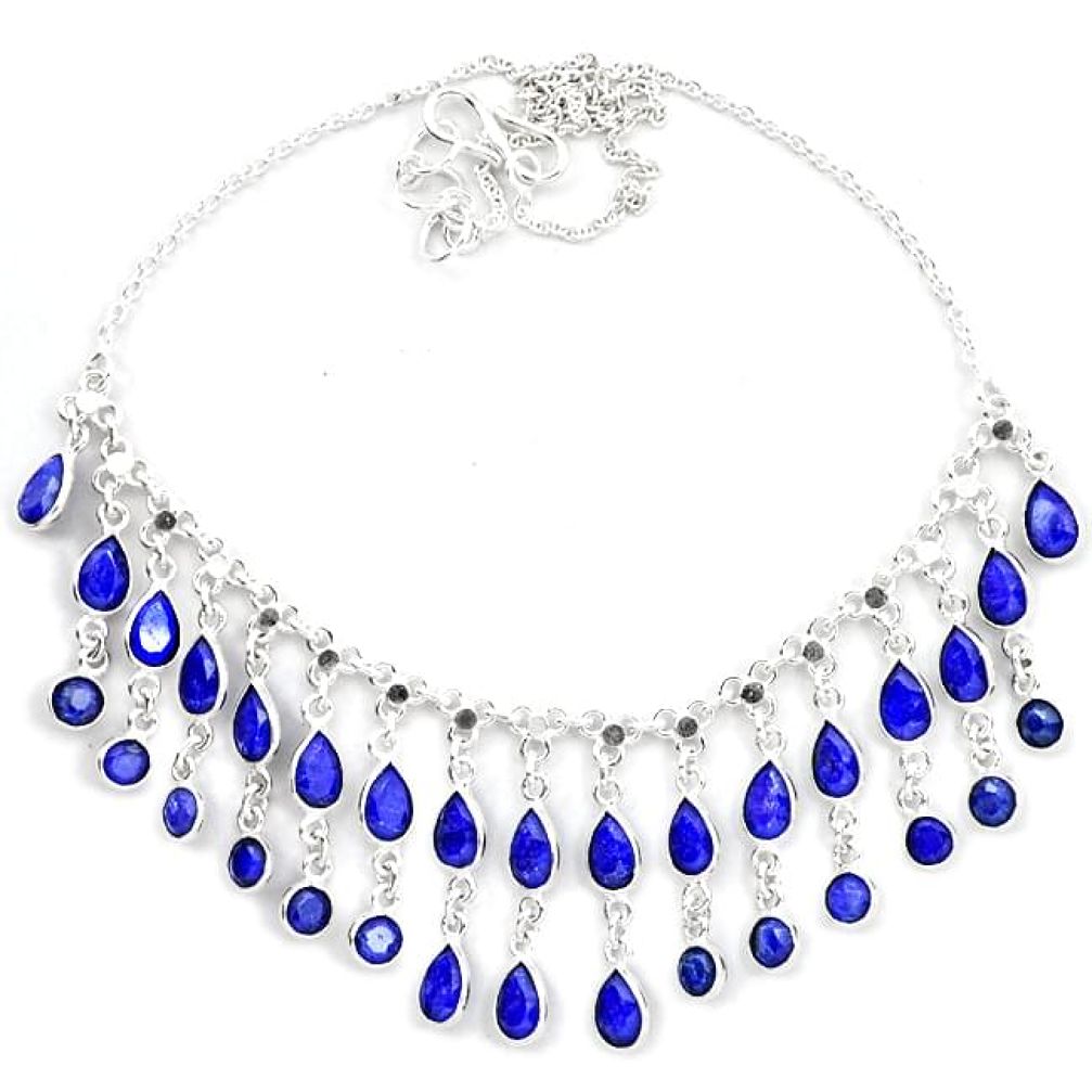 Natural blue sapphire pear 925 sterling silver necklace jewelry k47792