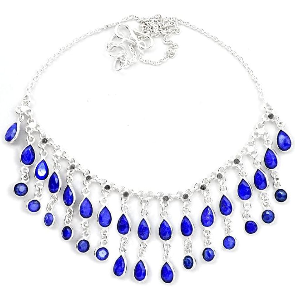 Natural blue sapphire 925 sterling silver necklace jewelry k47793