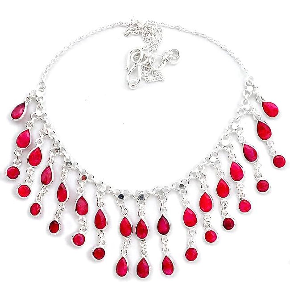 Natural red ruby 925 sterling silver necklace jewelry k47794