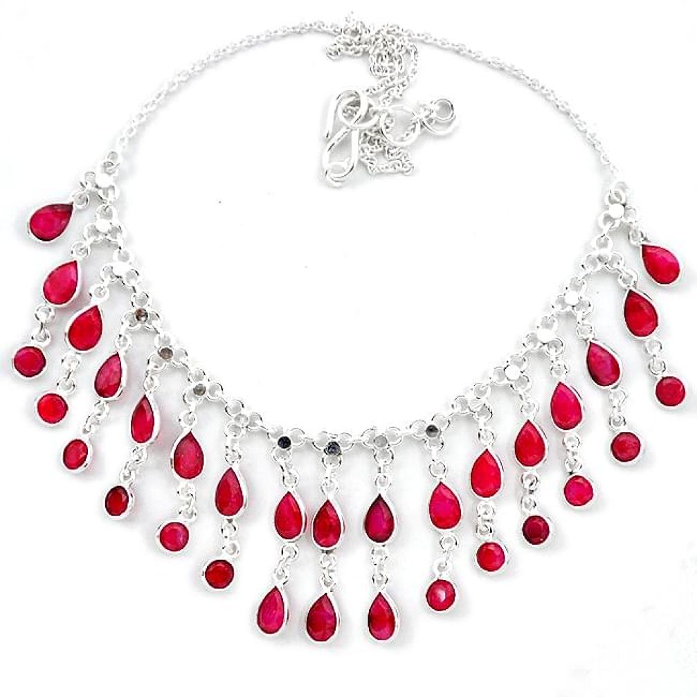 925 sterling silver natural red ruby pear necklace jewelry k47795