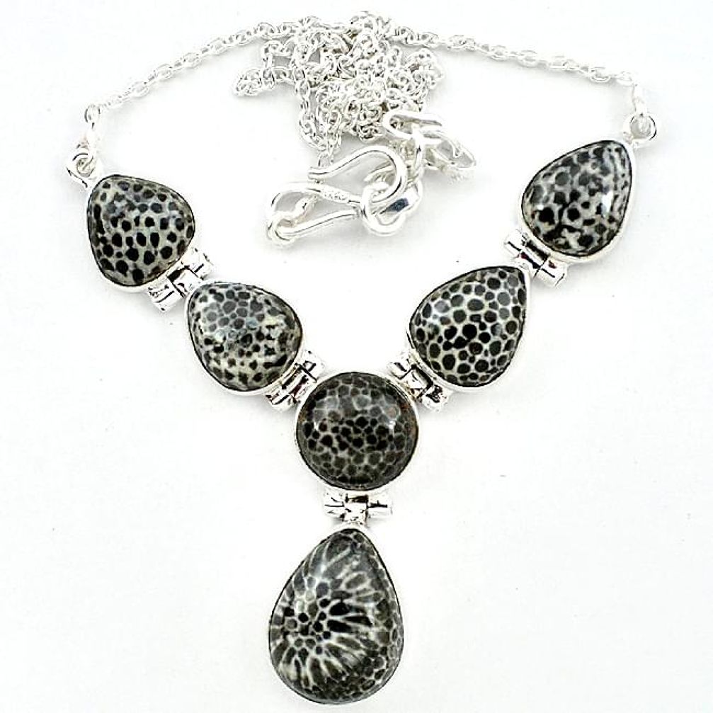 Natural black stingray coral from alaska 925 sterling silver necklace k47802