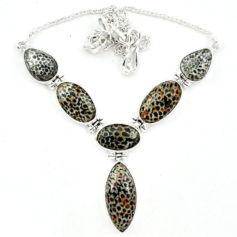 Natural black stingray coral from alaska 925 silver necklace jewelry k47806