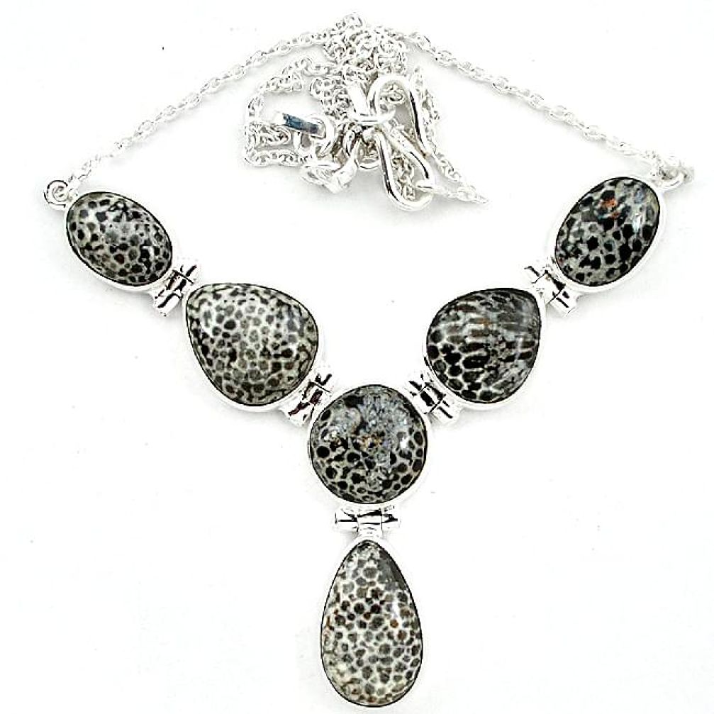 Natural black stingray coral from alaska 925 sterling silver necklace k47807