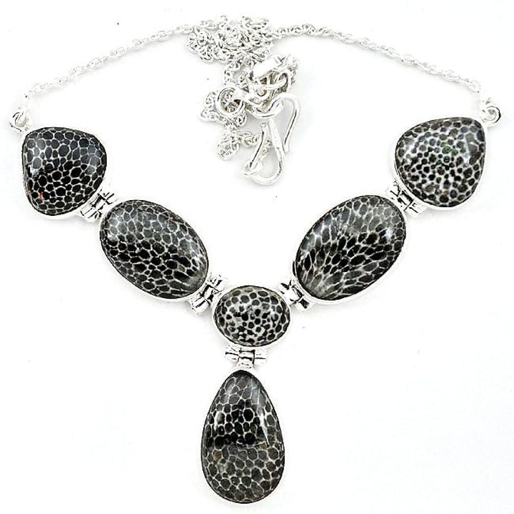 925 sterling silver natural black stingray coral from alaska necklace k47808