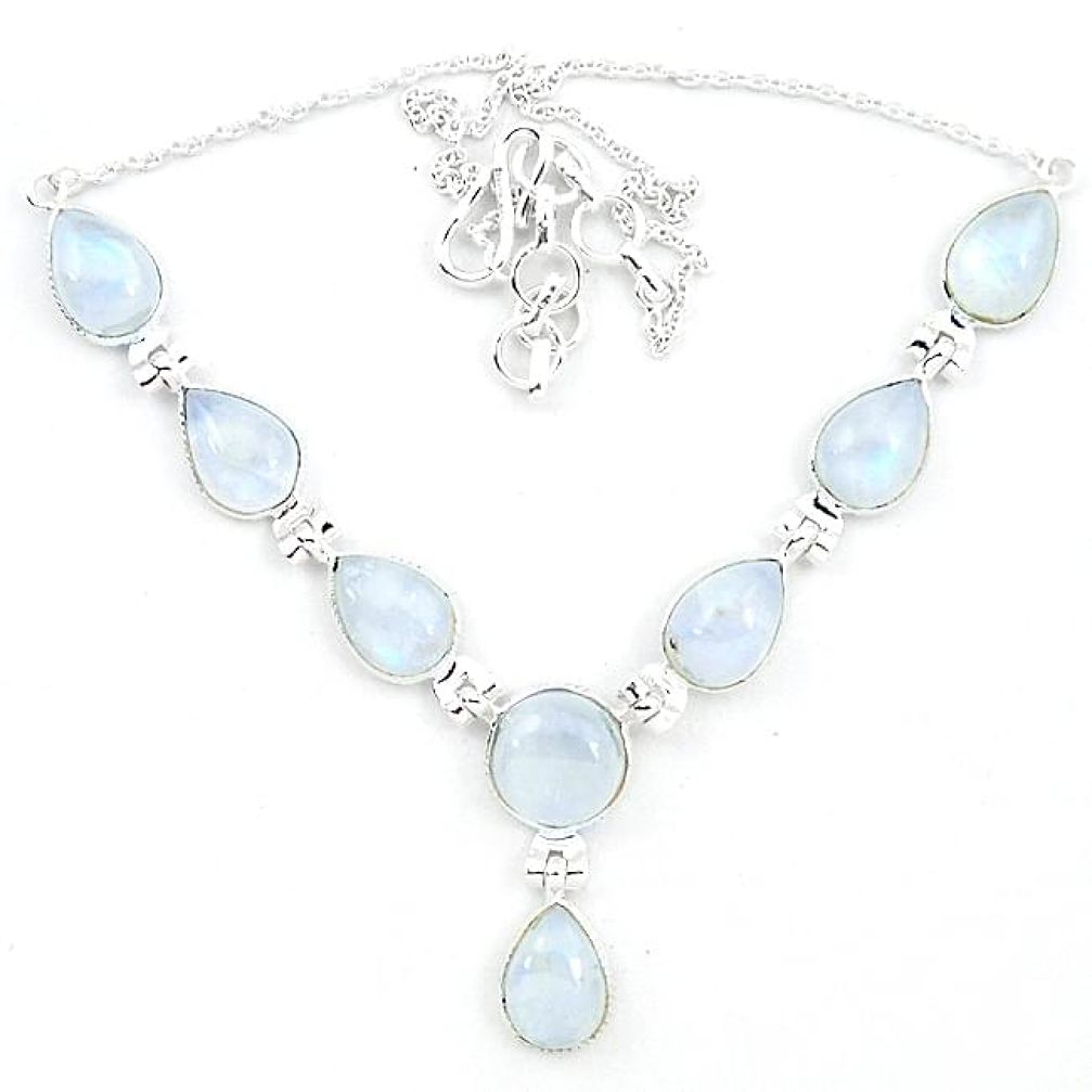 Natural rainbow moonstone 925 sterling silver necklace jewelry k47816