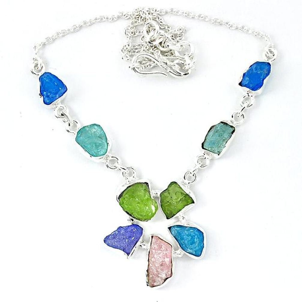 925 sterling silver blue apatite rough peridot rough necklace jewelry k48883