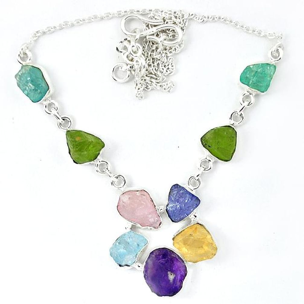 925 silver natural green peridot rough amethyst rough necklace jewelry k48888