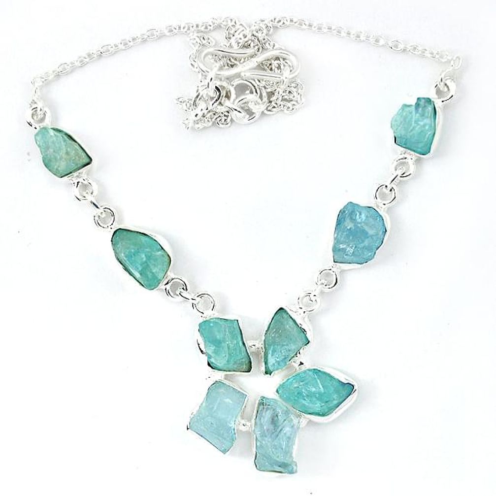 Natural aqua aquamarine rough 925 sterling silver necklace jewelry k48889