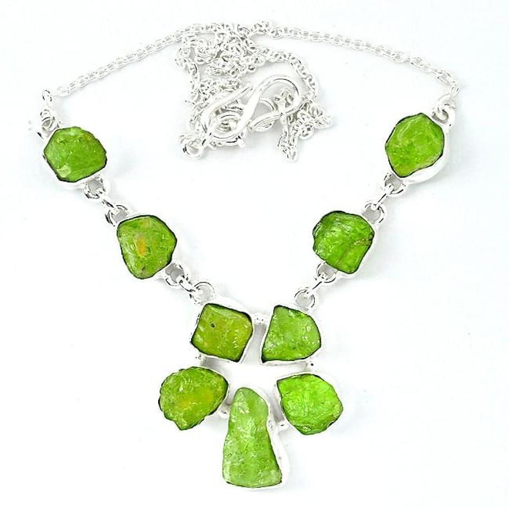 Natural green peridot rough fancy 925 sterling silver necklace jewelry k48897