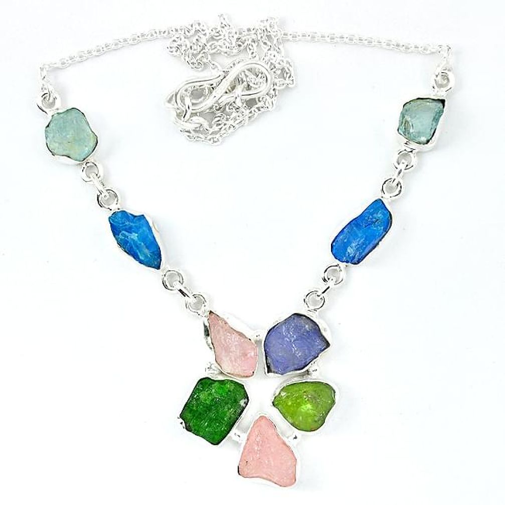 Green chrome diopside rough druzy morganite rough 925 silver necklace k48898