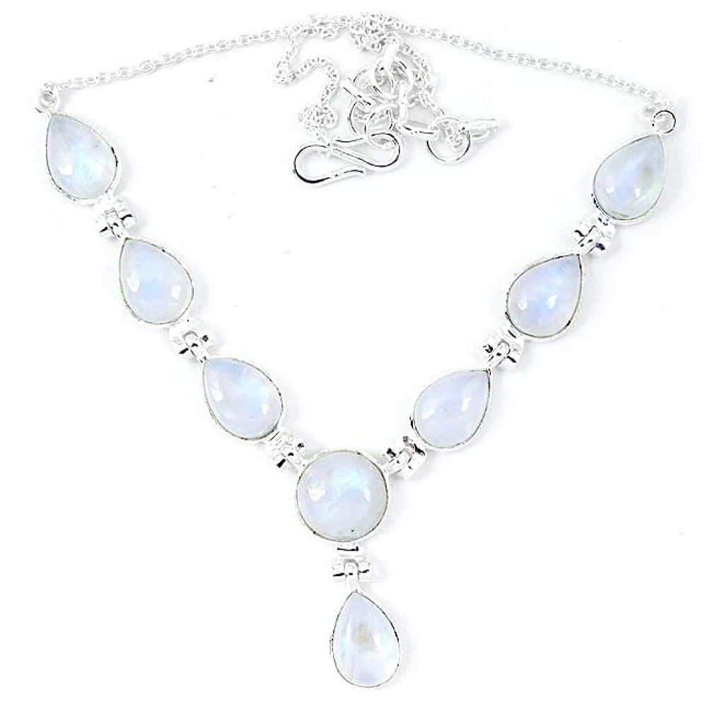 Natural rainbow moonstone 925 sterling silver necklace jewelry k49783