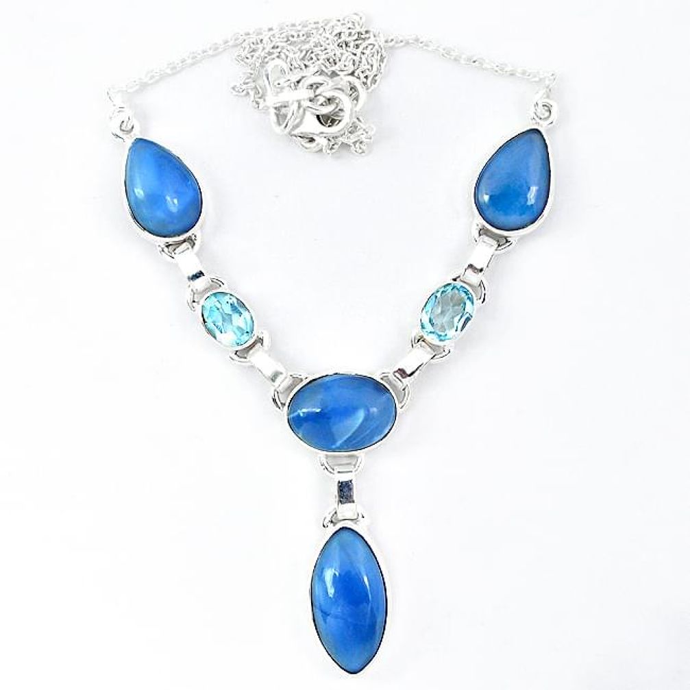 Natural blue owyhee opal topaz 925 sterling silver necklace jewelry k49785