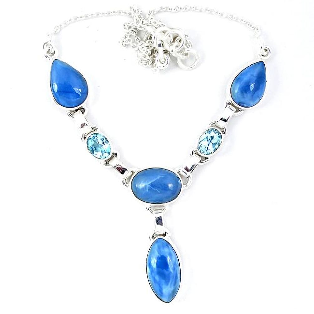 Natural blue owyhee opal topaz 925 sterling silver necklace jewelry k49786