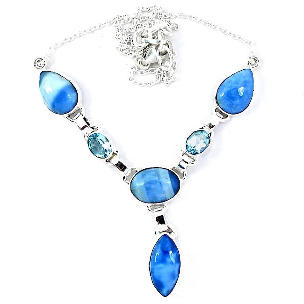 925 sterling silver natural blue owyhee opal topaz necklace jewelry k49787