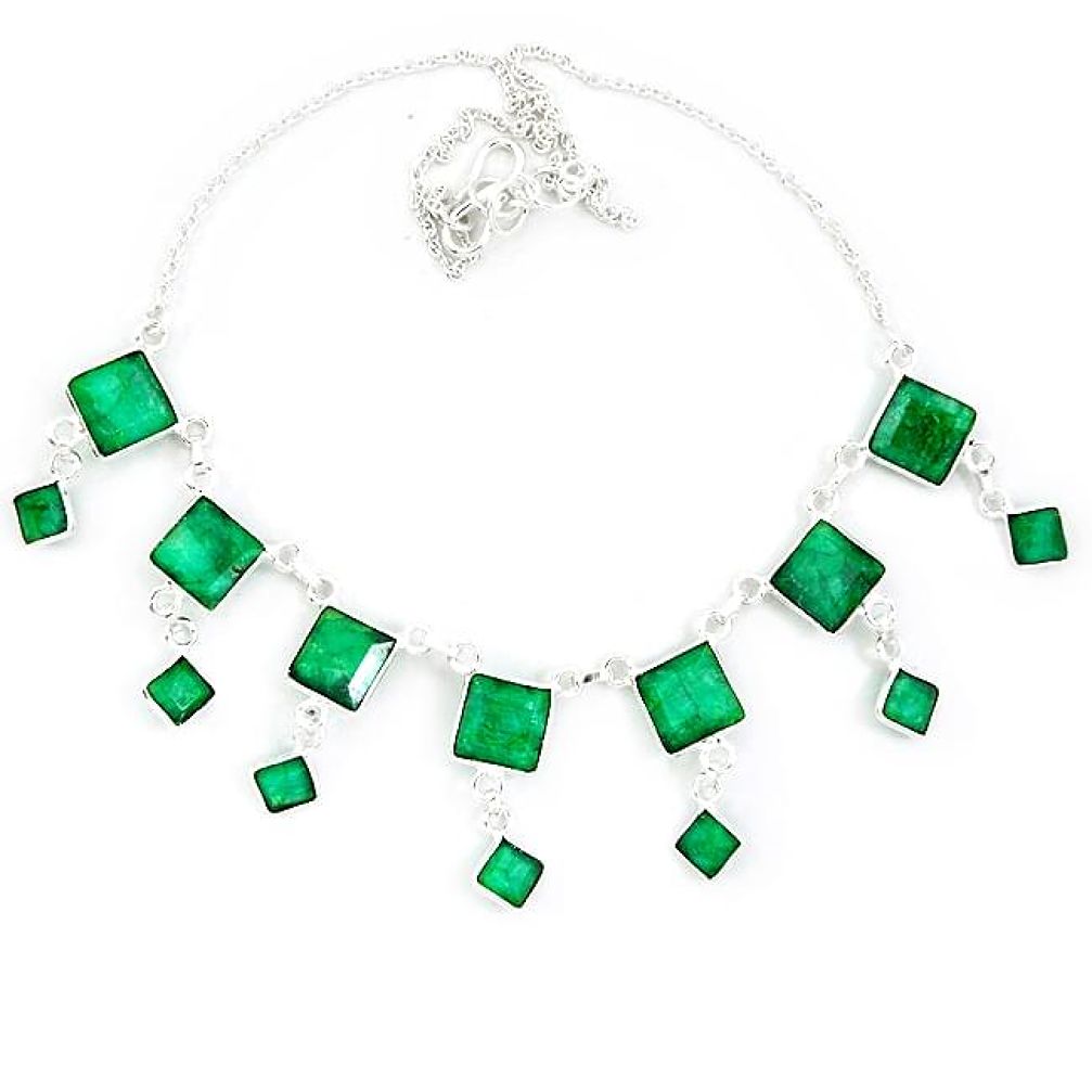 Natural green emerald 925 sterling silver necklace jewelry k49791
