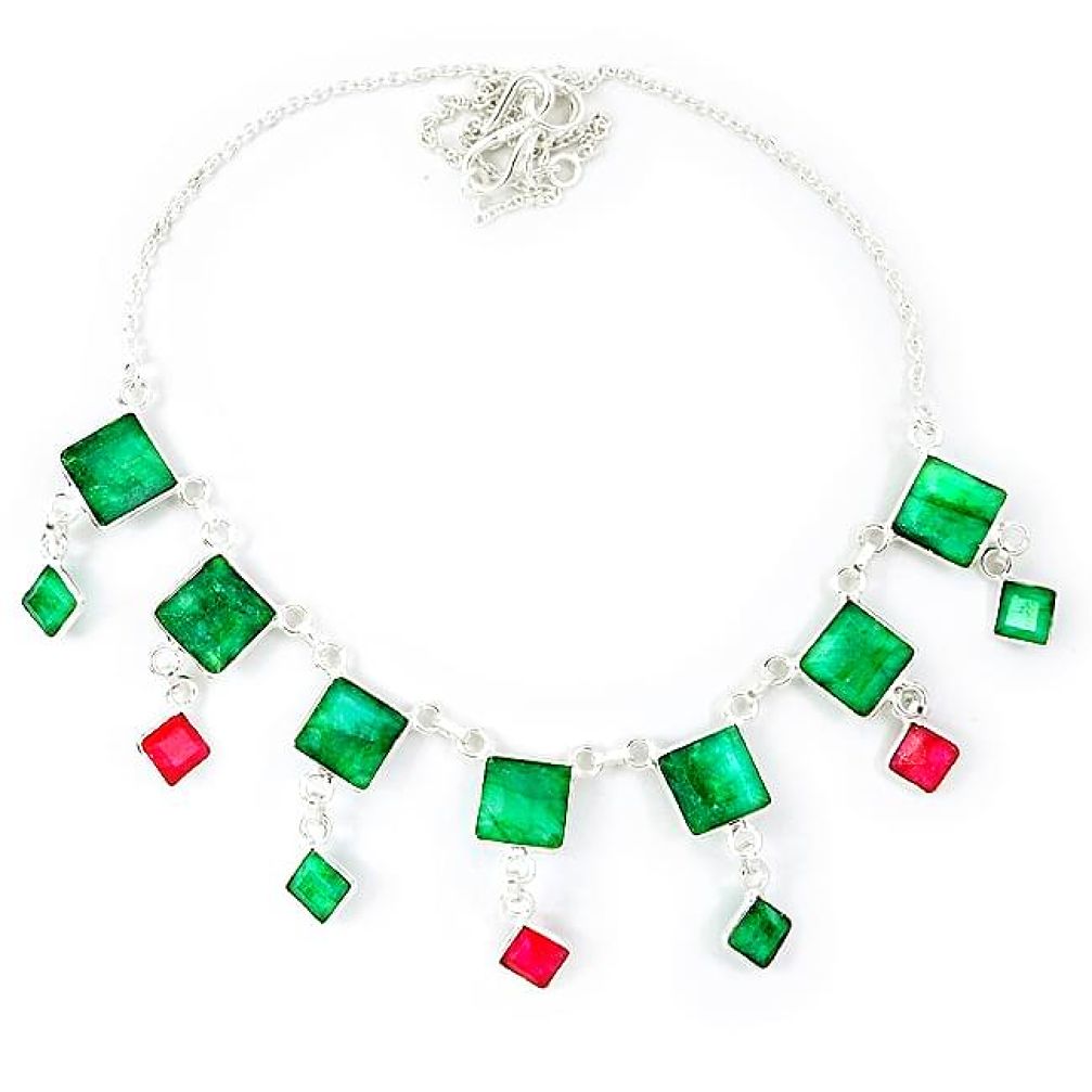 925 sterling silver natural green emerald red ruby necklace jewelry k49795