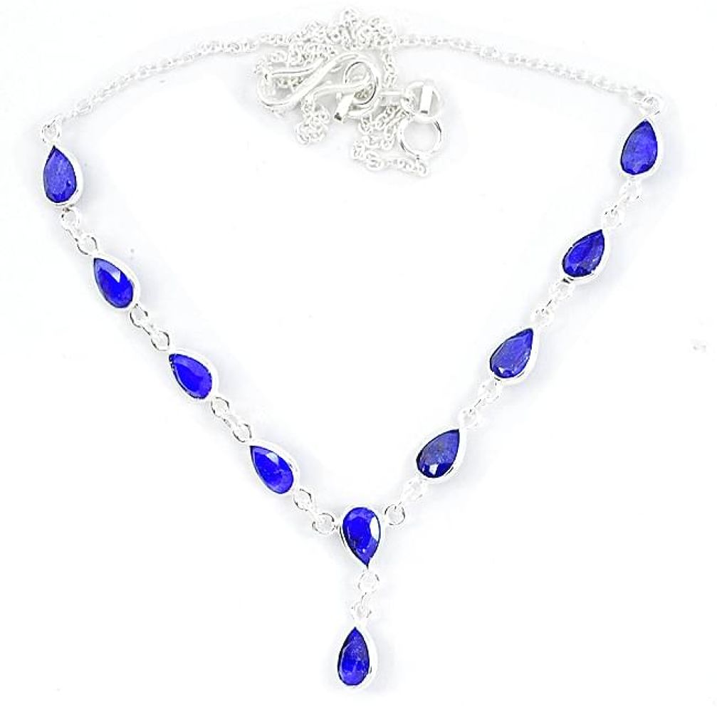 Natural blue sapphire pear 925 sterling silver necklace jewelry k50387