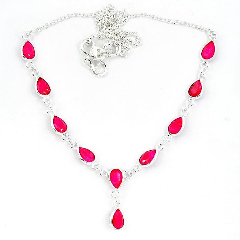 925 sterling silver natural red ruby pear necklace jewelry k50388