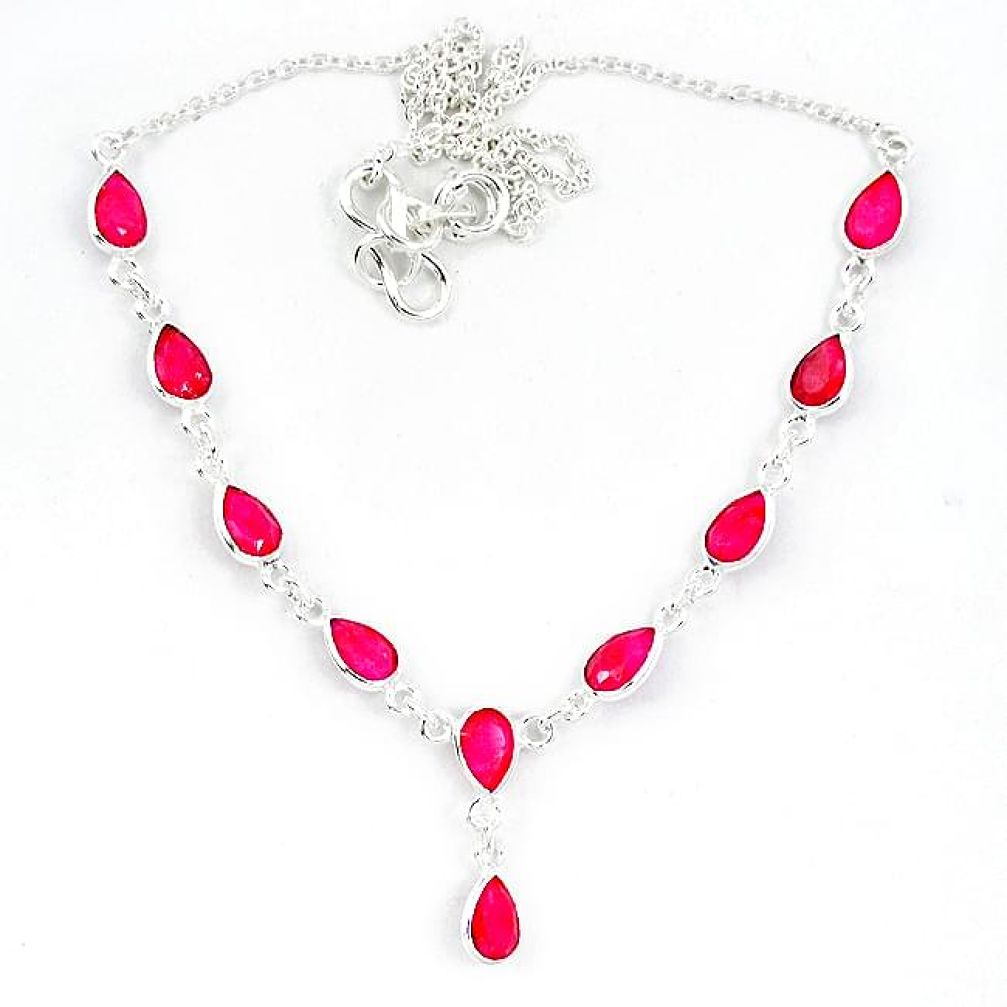 Natural red ruby pear 925 sterling silver necklace jewelry k50390