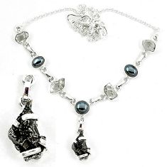 Natural black hematite herkimer diamond 925 silver necklace jewelry k60835