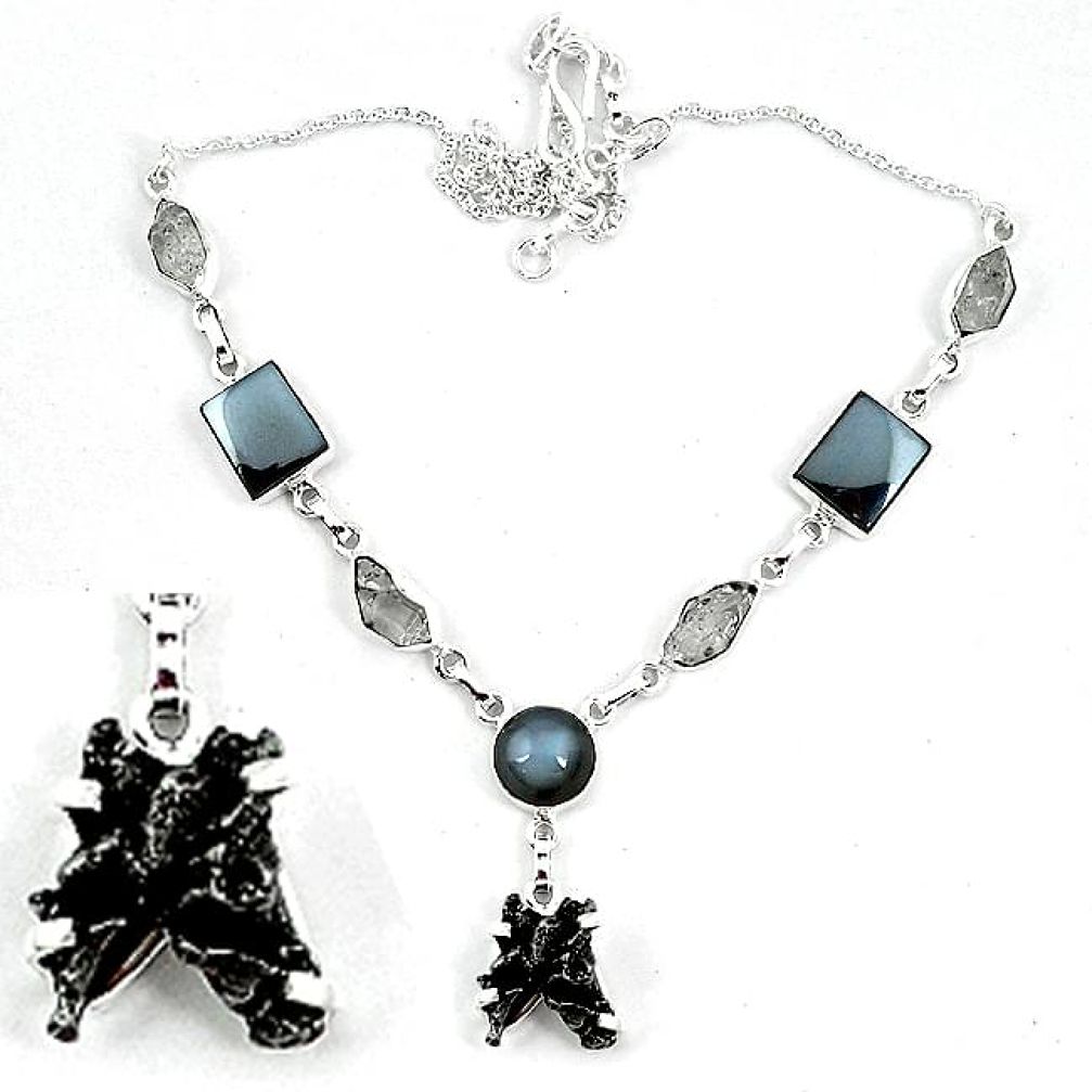 Natural black hematite herkimer diamond 925 silver necklace jewelry k60837