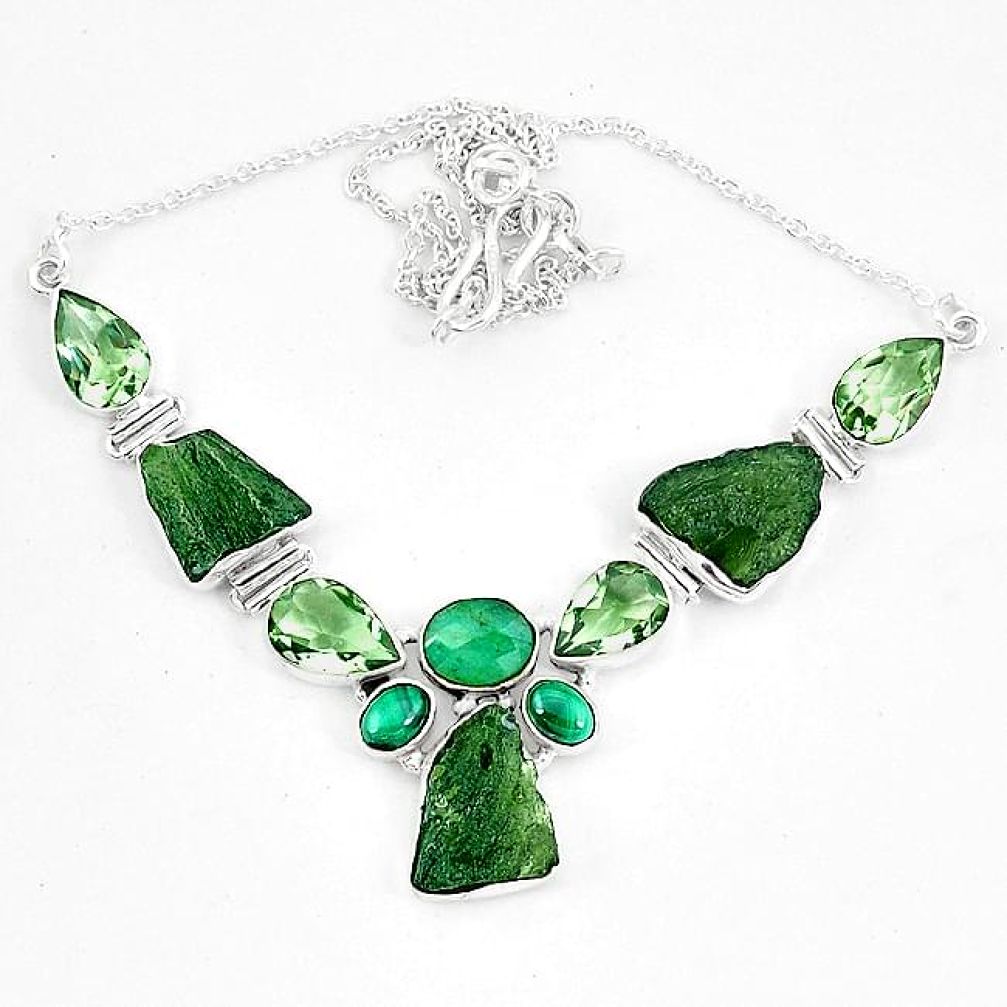 925 silver moldavite (genuine czech) malachite (pilot's stone) necklace k60864