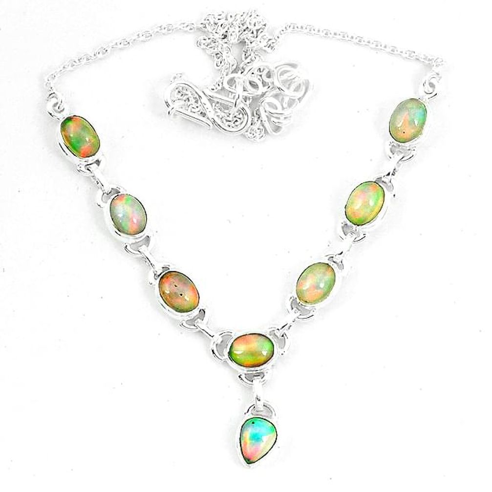 Natural multi color ethiopian opal 925 sterling silver necklace k60875