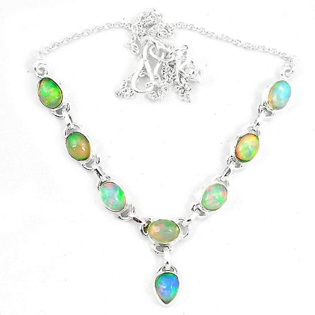 925 sterling silver natural multi color ethiopian opal necklace k60877