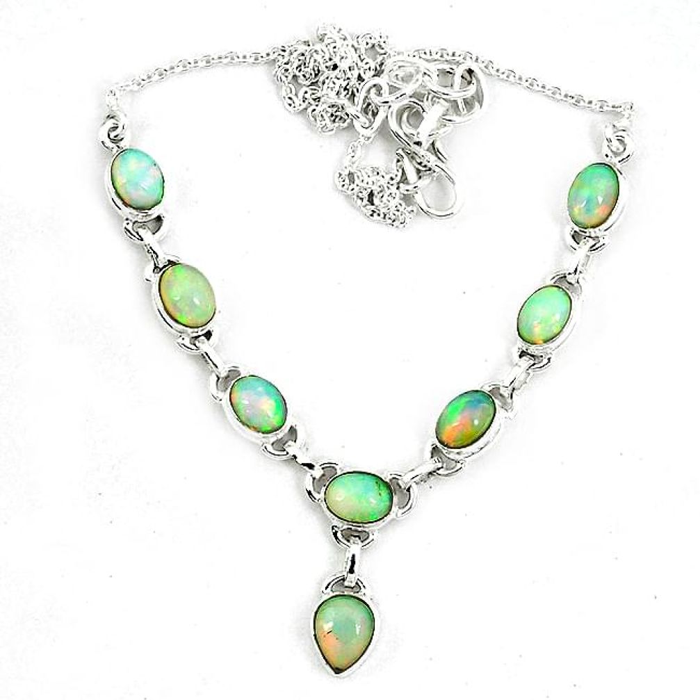 Natural multi color ethiopian opal 925 sterling silver necklace k60878