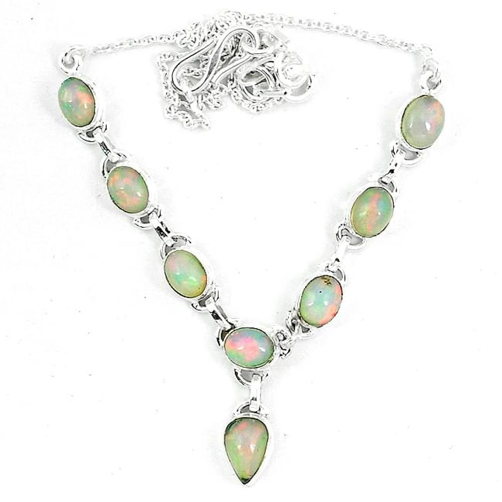 Natural multi color ethiopian opal 925 sterling silver necklace k60879