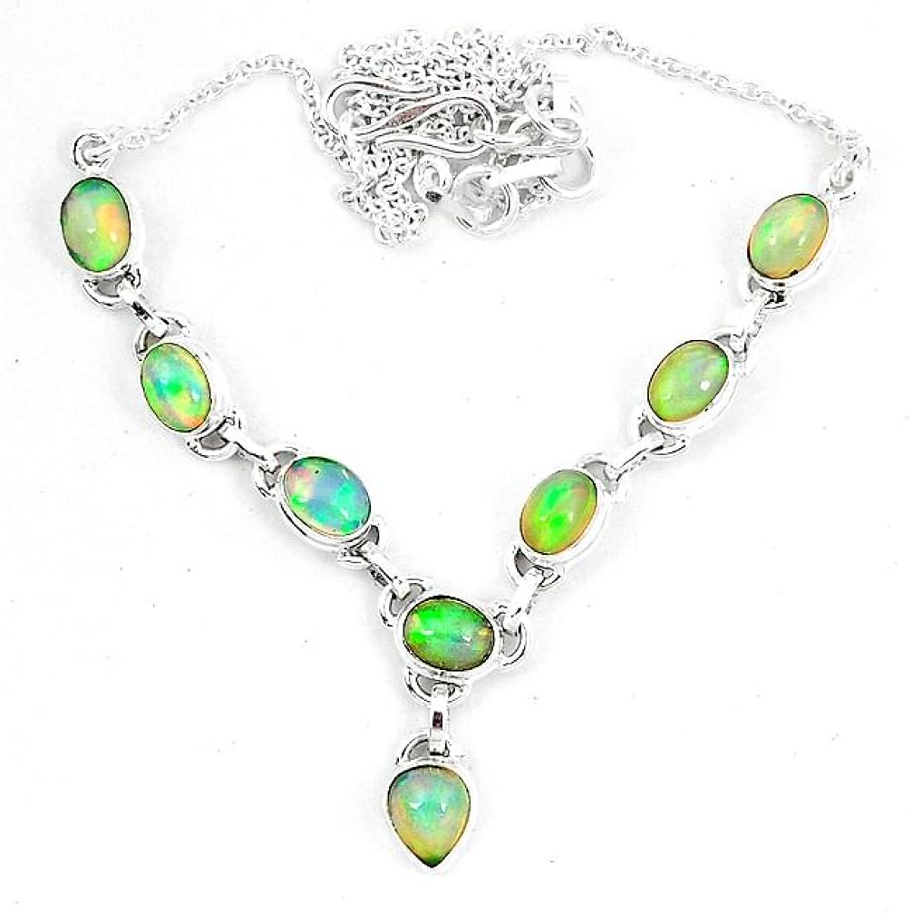 925 sterling silver natural multi color ethiopian opal necklace k60880