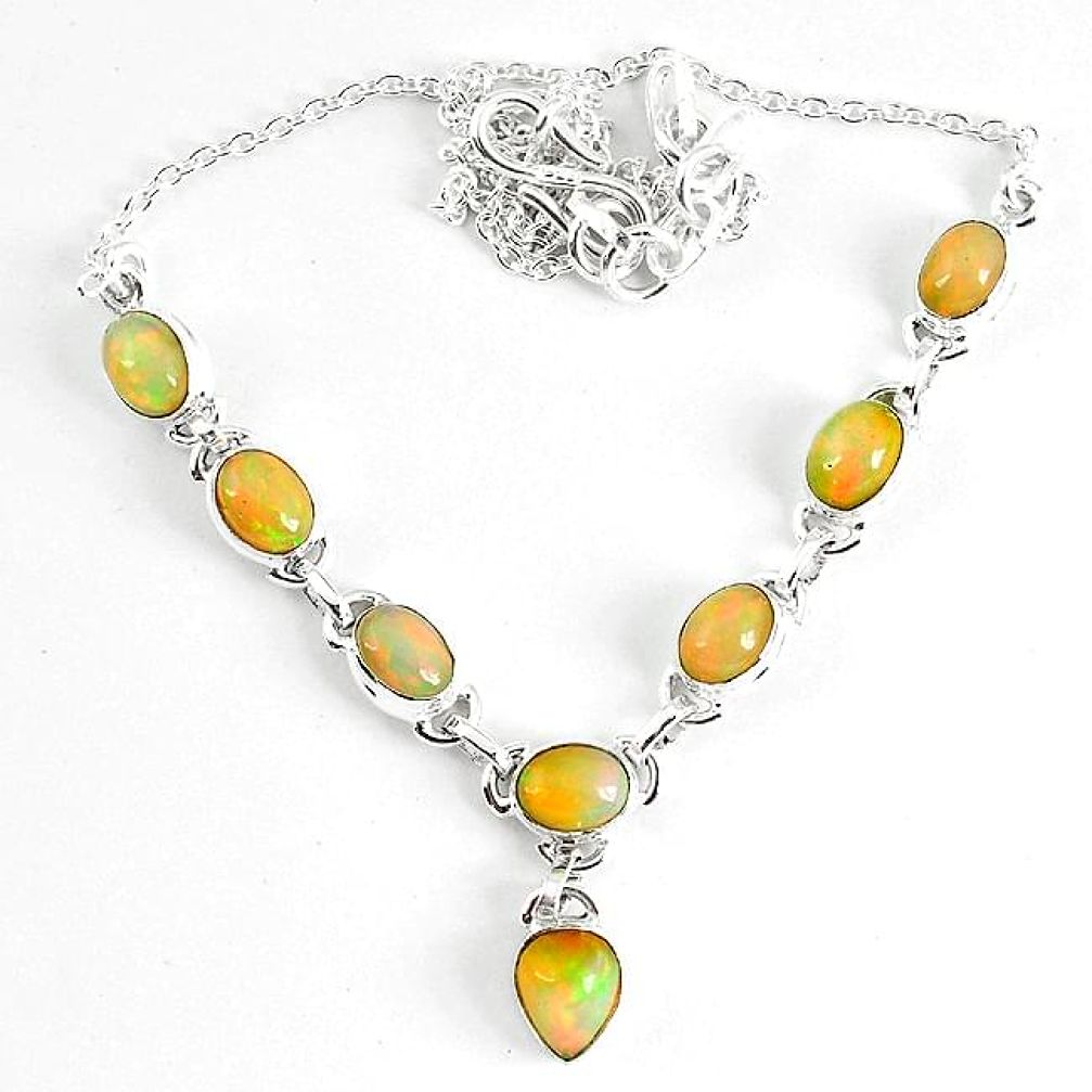Natural multi color ethiopian opal 925 sterling silver necklace k61888