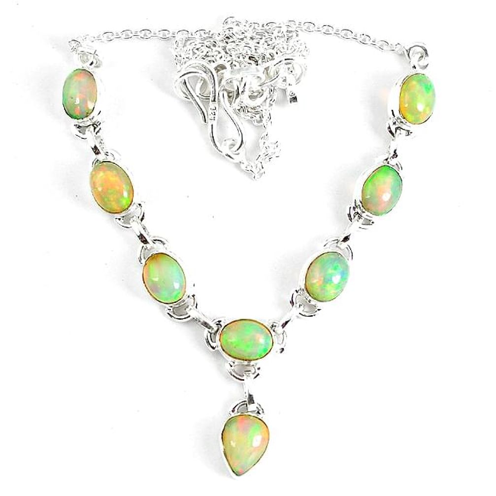 Natural multi color ethiopian opal 925 sterling silver necklace k61890