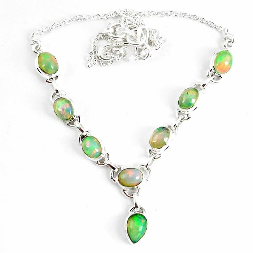 Natural multi color ethiopian opal 925 sterling silver necklace k61893